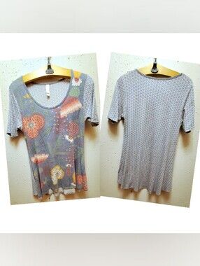 LuLaRoe Perfect Tee with colorful, abstract floral design Sz XS